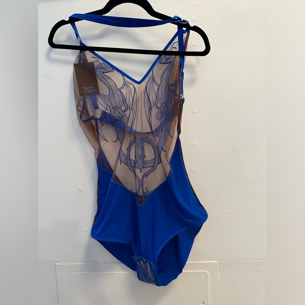 Thistle inspire blue mesh bodysuit with dragon detail size XXL brand new